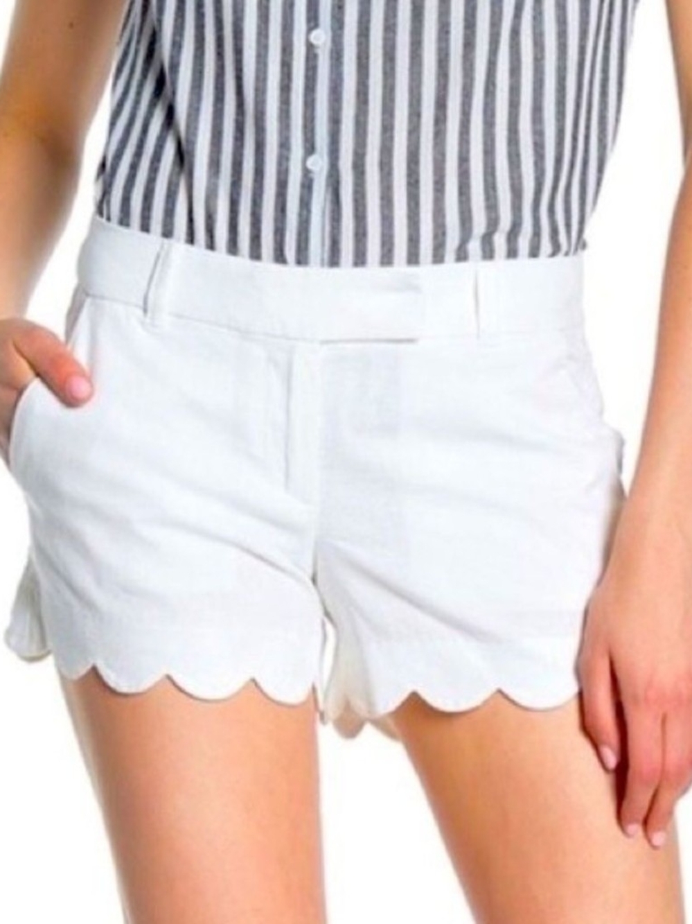 J. Crew White Scallop Hem Cotton Shorts